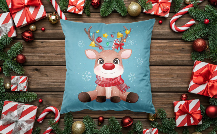 Decorative Velor Pillow Christmas joys of the little reindeer - animal in red scarf 148509 additionalImage 2