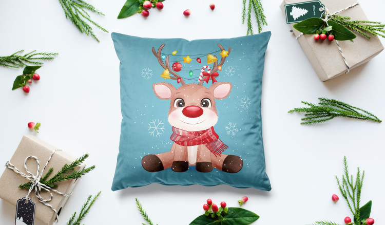 Decorative Velor Pillow Christmas joys of the little reindeer - animal in red scarf 148509 additionalImage 3