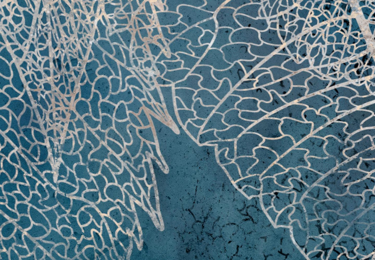 Rundes Bild Delicate Plant - Golden Leaf Veins on a Turquoise Background 148709 additionalImage 2