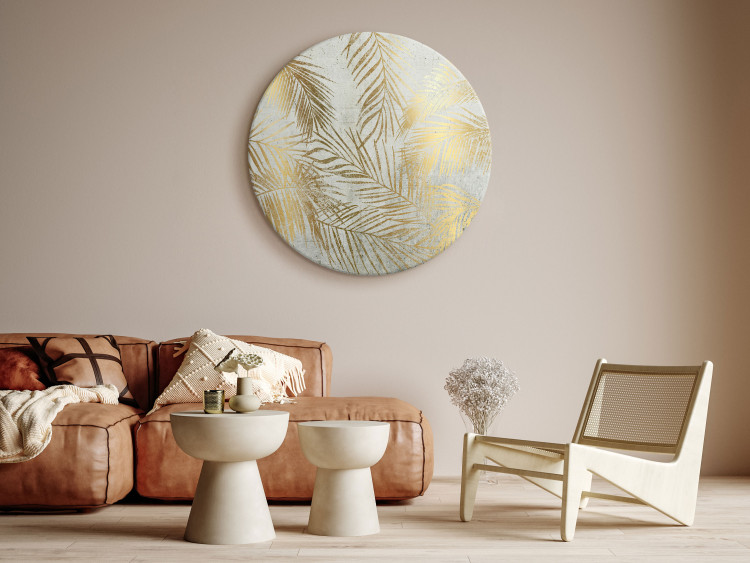 Round Canvas Golden Palm Tree - Plant Leaves on a Beige Background Variant 2 149009 additionalImage 4