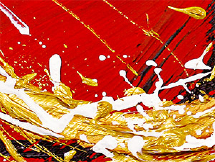 Tavla Våg på rött (3-delars) - abstraktion med guldigt mönster på bakgrund 46609 additionalImage 2