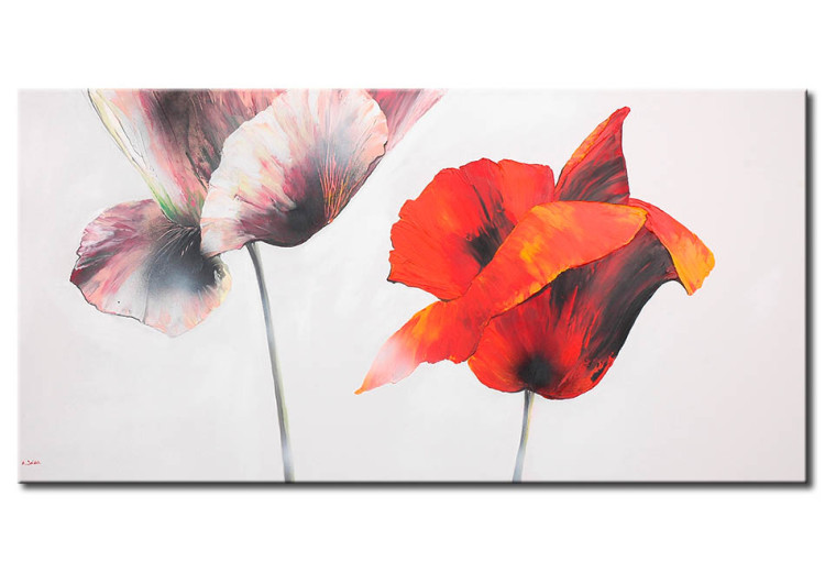 Wandbild Schatten von Weiß und Rotem Mohn (1-teilig) - Blumenmotiv in Weiß 47209