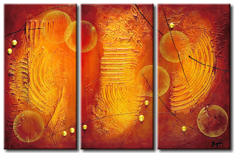 Canvas Art Print Traces (3-piece) - Orange abstraction with a fingerprint fantasy 48209