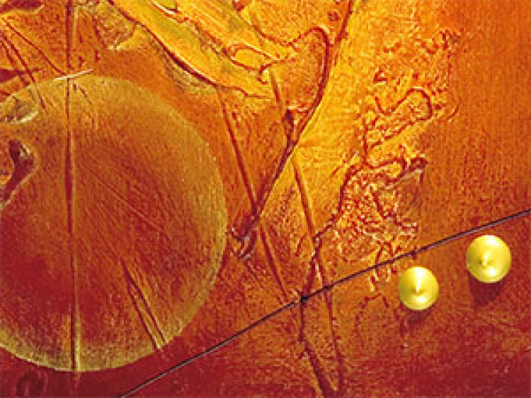 Obraz Ślady (3-częściowy) - pomarańczowa abstrakcja z fantazją odcisków 48209 additionalImage 2