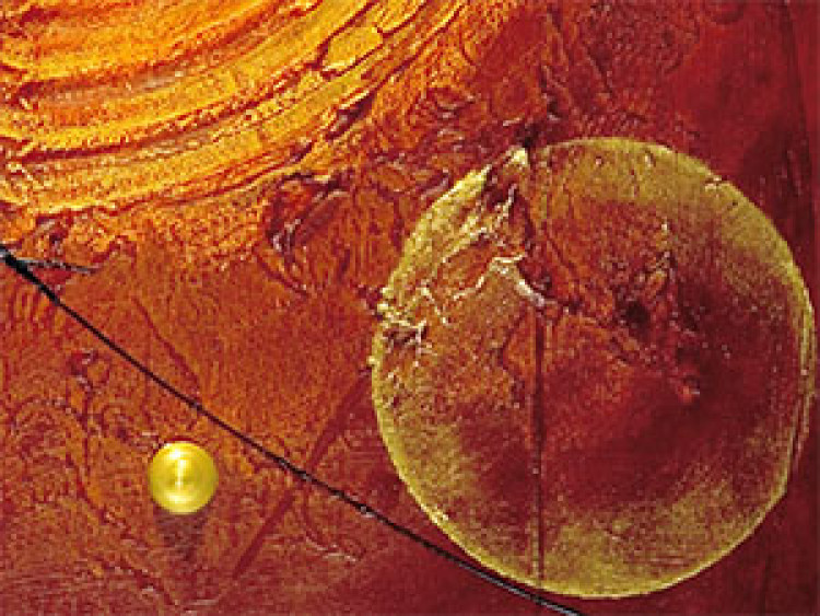 Obraz Ślady (3-częściowy) - pomarańczowa abstrakcja z fantazją odcisków 48209 additionalImage 3