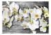 Wall Mural Chilly Orchids - White Flowers on a Wood Background in Shades of Gray 60309 additionalThumb 1