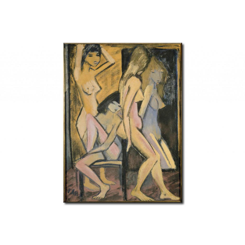 Schilderij  Otto Mueller: Drei Akte Vor Dem Spiegel