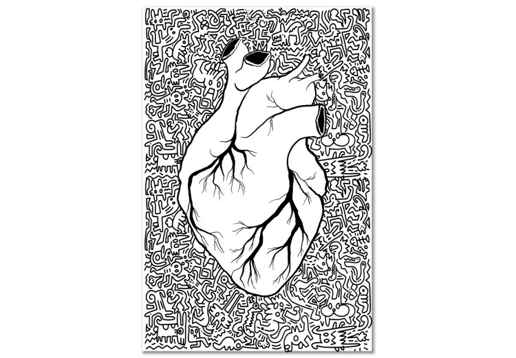 Obraz na płótnie Kontury anatomicznego serca - abstrakcja z czarnymi rysunkami w tle