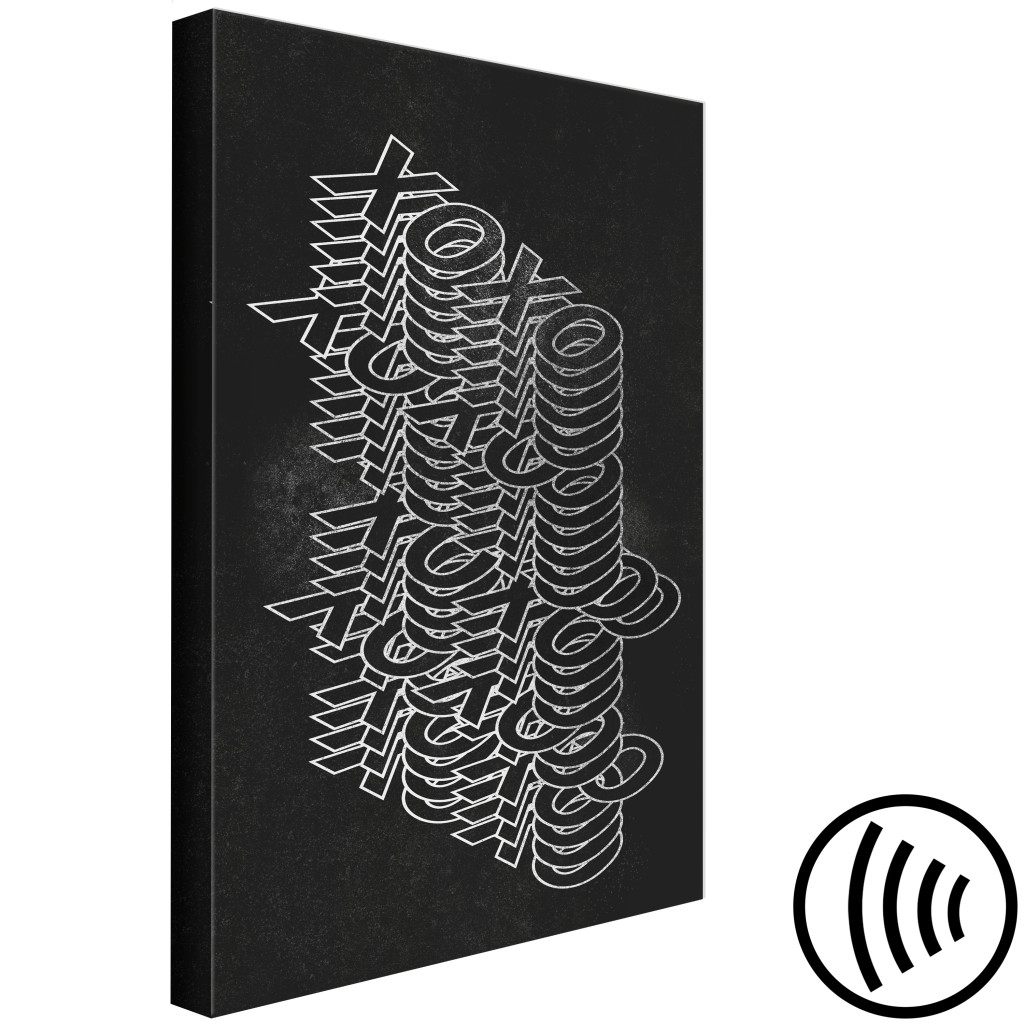 Schilderij  Met Inscripties: Driedimensionale XO - Abstracte Tweeletterige Inscriptie, Zwart-wit