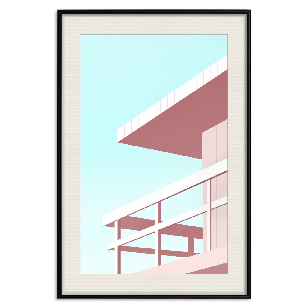 Posters: Beach Vacation - Minimalist Pink Lifeguard Tower Against The Sky