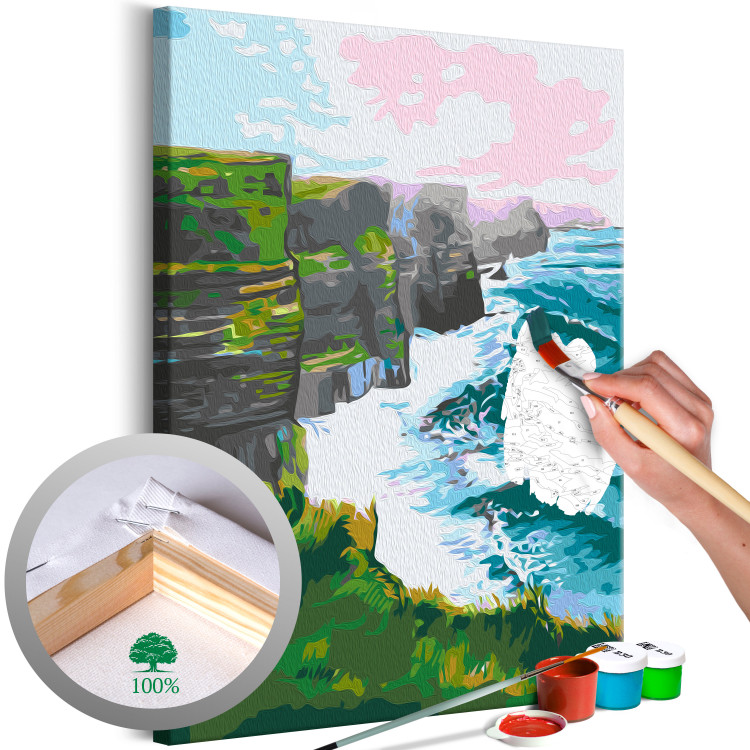 Desenho para pintar com números Cliffs of Moher - Foaming Waves, Grassy Cliff and Pink Skies 144519