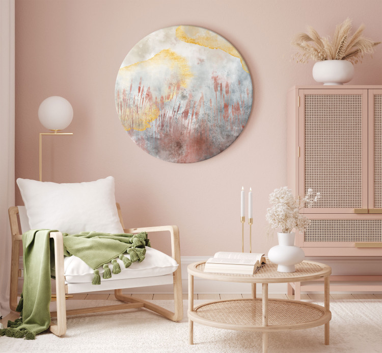 Round Canvas Pink Meadow - Water Grass Painted With Pink Watercolor and Stains of Gold 148719 additionalImage 4