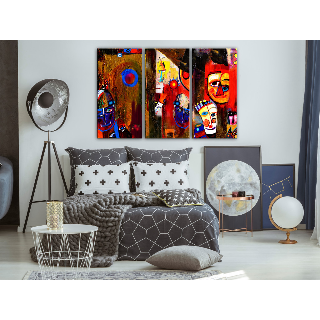 Quadro Colorful Abstraction - Cheerful Painted Clowns In The Style Of Pablo Picasso