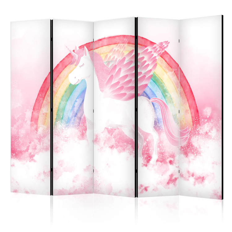 Biombo Pink Power - A Unicorn With Wings and a Rainbow on a Background of Clouds II [Room Dividers]
