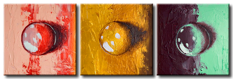 Obraz Żywioły (3-częściowy) - kolorowa abstrakcja z motywem kropli wody 48319