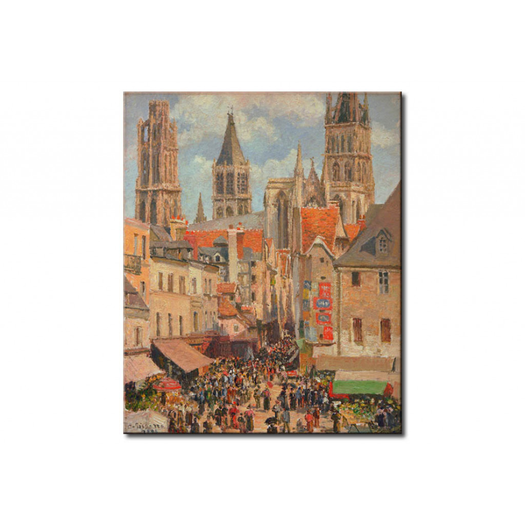 Schilderij  Camille Pissarro: Die Rue De L'Epicérie In Rouen