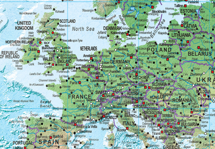 Fototapeta Tradycyjna mapa świata - kontynenty z napisami po angielsku i kompasem 95019 additionalImage 3