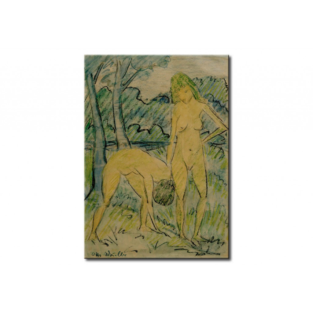 Schilderij  Otto Mueller: Zwei Akte Am See (Zwei Badende)
