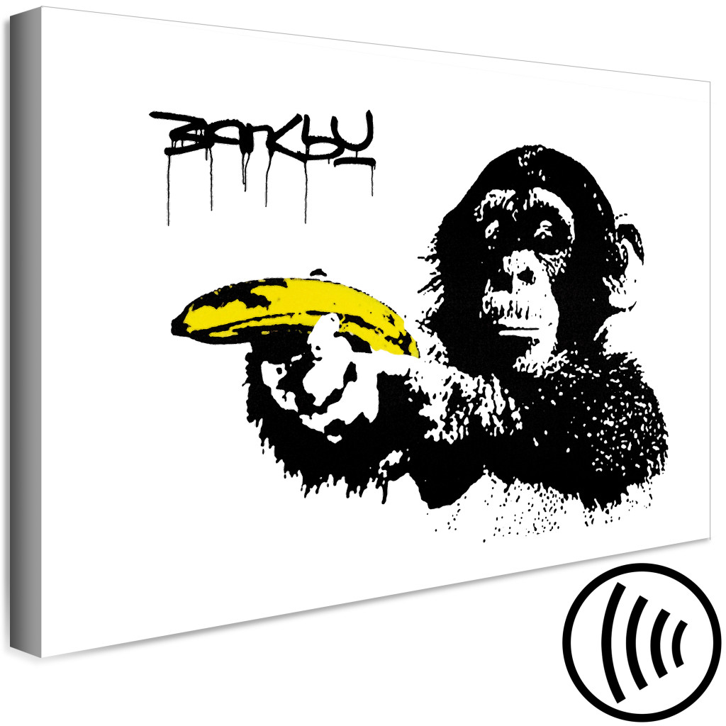 Schilderij  Street Art: Banksy: Monkey With Banana (1 Part) Wide