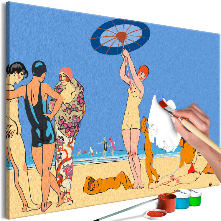 Obraz do malowania po numerach Na plaży - grupa znajomych nad morzem, niebieskie niebo 144129 additionalImage 3
