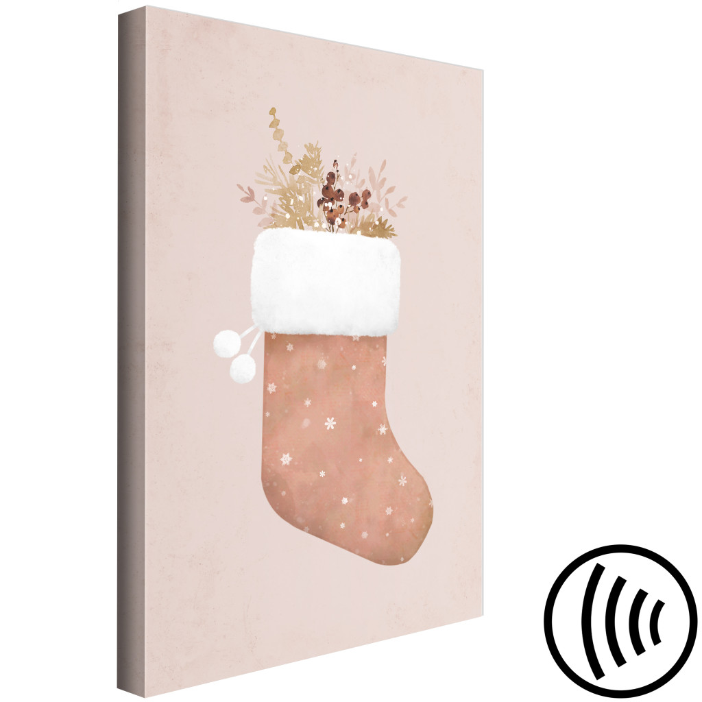 Schilderij  Landschappen: Pastel Christmas - Holiday Stocking With Plant Twigs