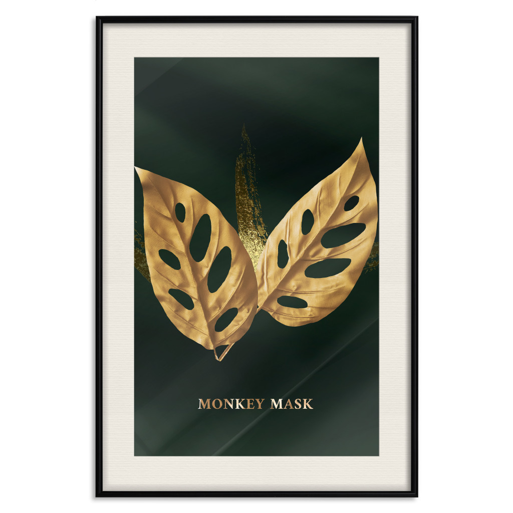 Plakat: Małpia Monstera W Złocie - Majestatyczne Liście Perforowanej Rośliny