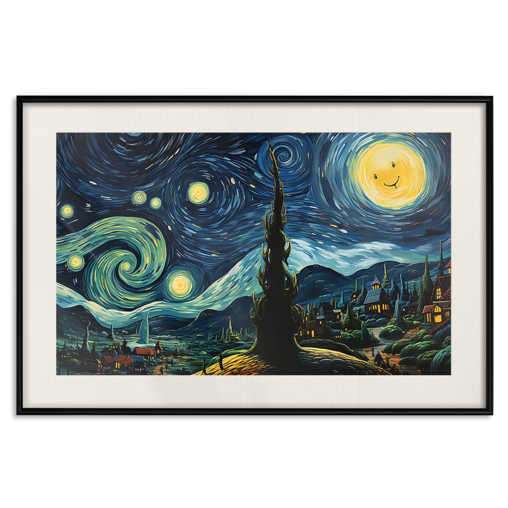 Plakat: Gwiaździsta Noc - Pejzaż W świetle Księżyca W Stylu Van Gogha