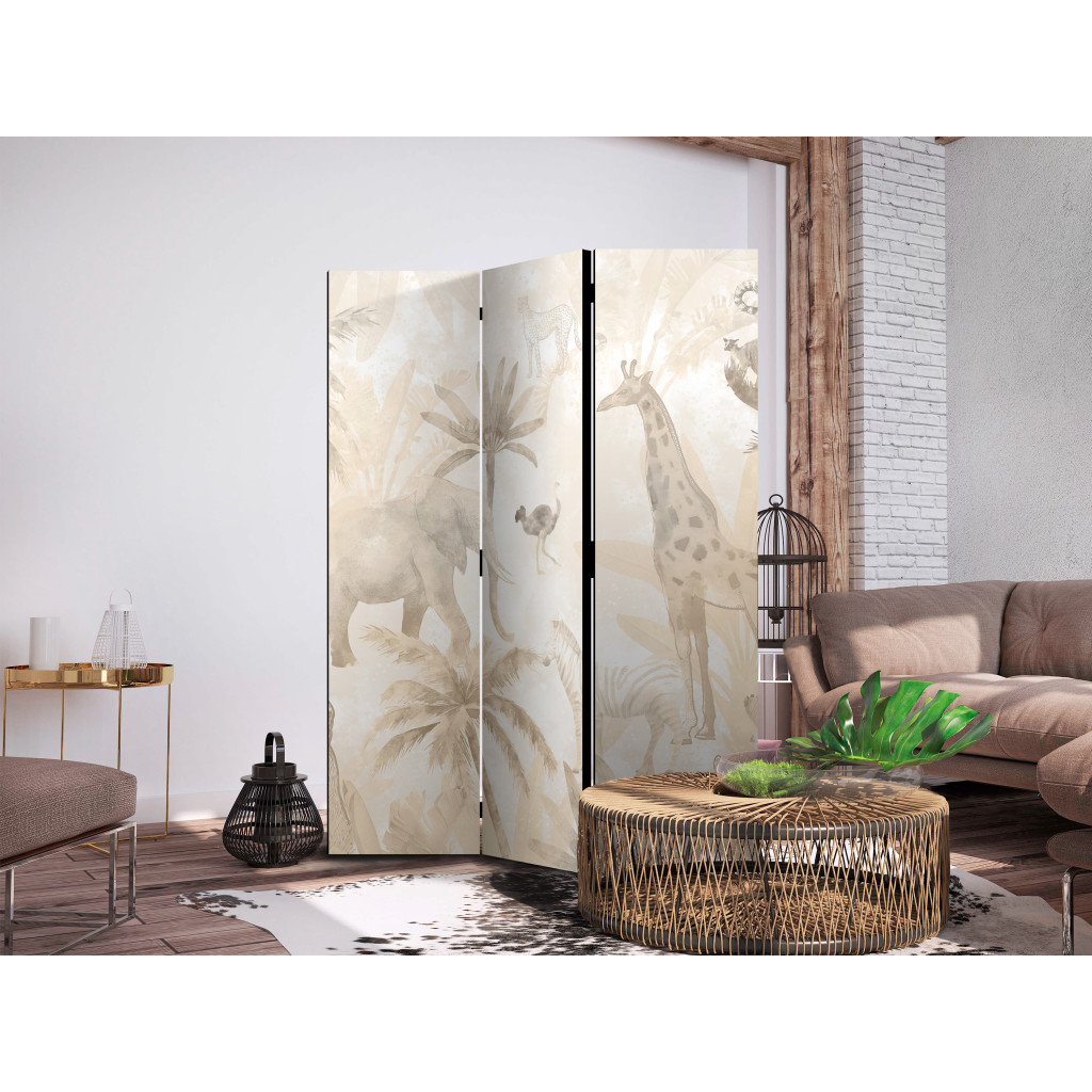 Biombo Decorativo Tropical Safari - Wild Animals In Beige Shades On A White Background [Room Dividers]