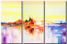 Quadro su tela Riva attesa (3 parti) - paesaggio colorato con acqua e montagne 47429