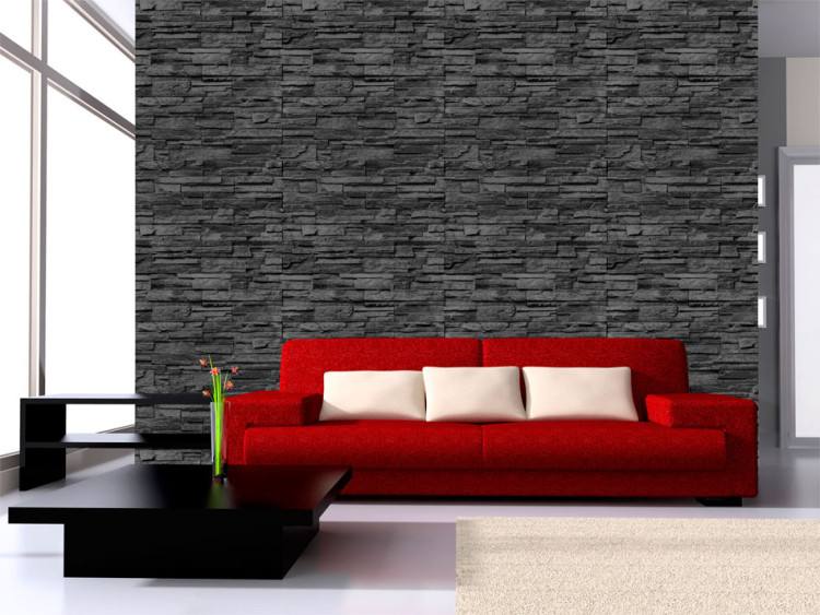 Wall Mural Graphite Stone 3D Effect - Background with Graphite Brick Pattern 60929