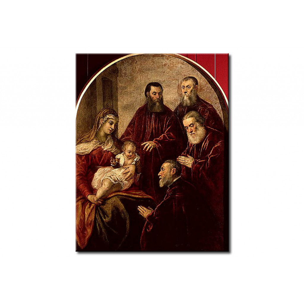 Schilderij  Tintoretto: Madonna And Child With Four Statesmen