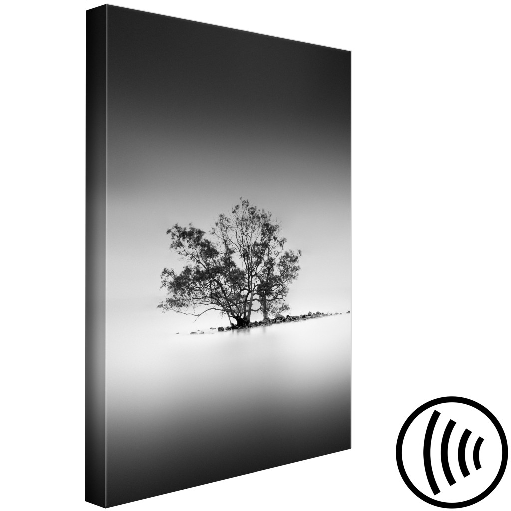 Schilderij  Bomen: Boom In De Mist (1-delig) - Natuurlijk Landschap In Zwart-wit