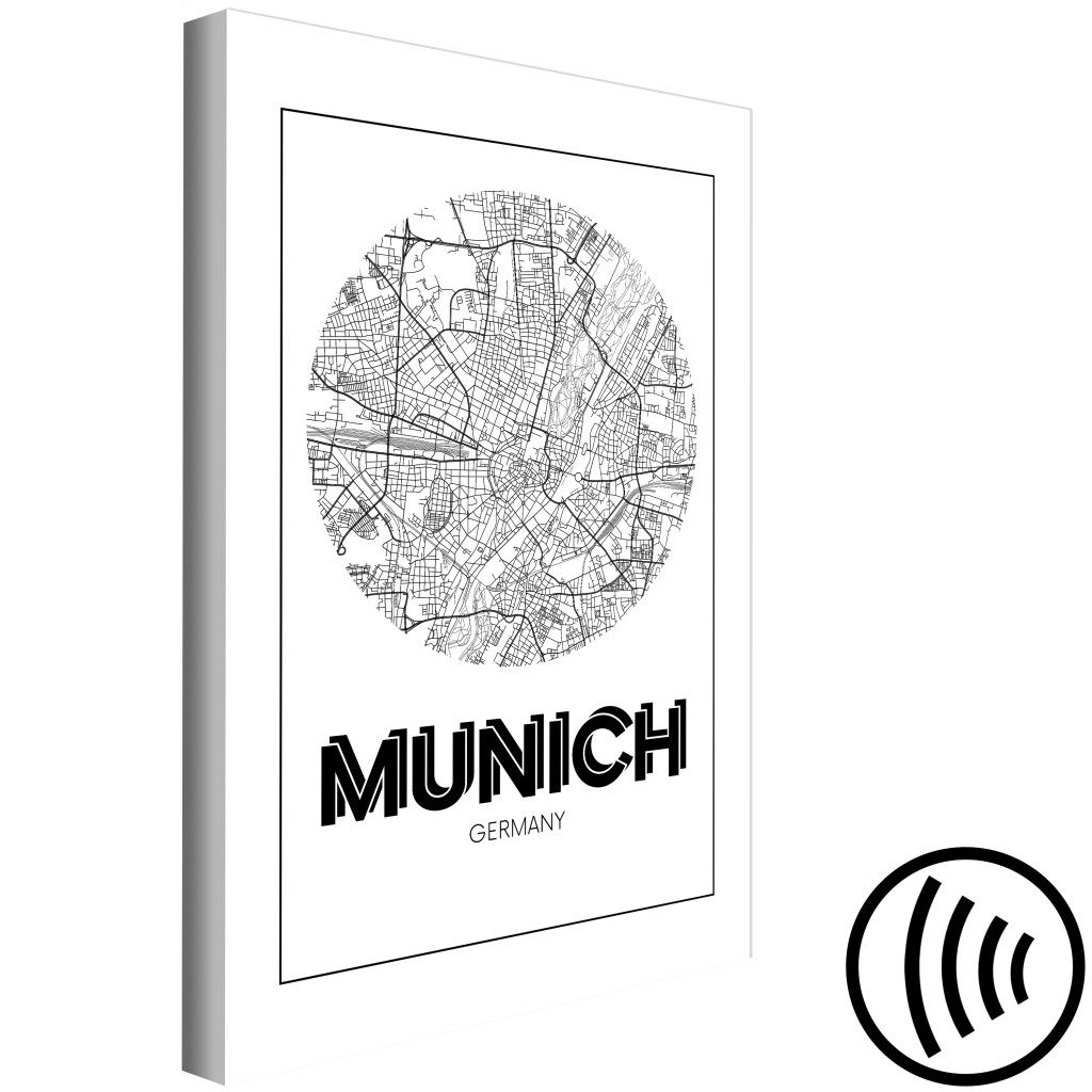 Schilderij  Kaarten Van De Wereld: München - Kaart Van De Duitse Stad In Zwart-wit