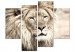 Obraz Lew w odcieniach beżu - czteroczęściowy, afrykański krajobraz 127239