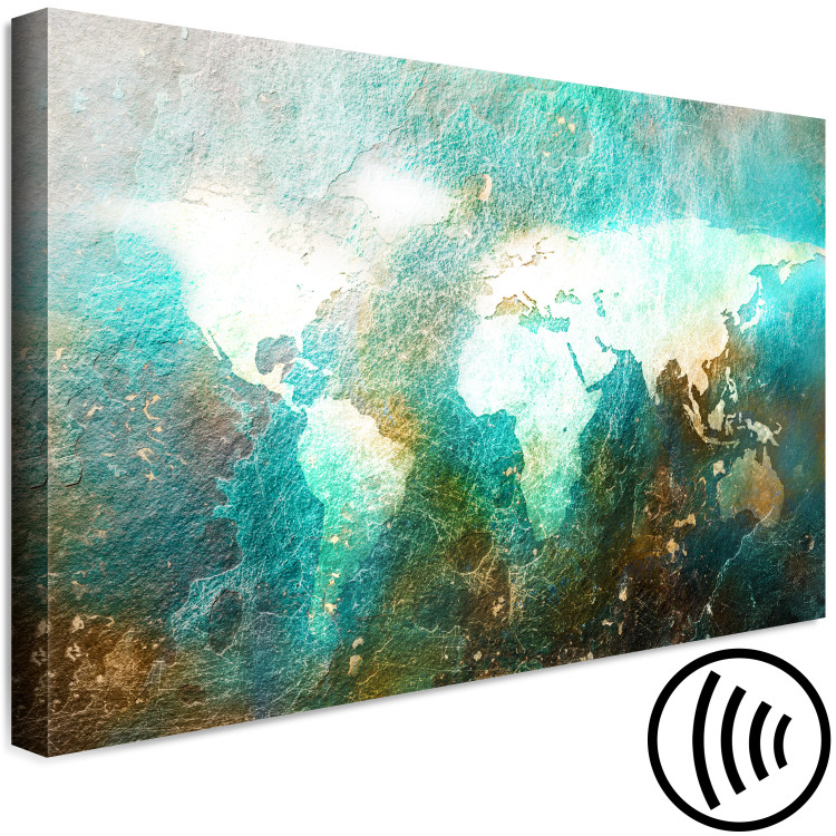 Canvas Art Print Map on concrete - bright contours of continents on a blue background 135039 additionalImage 6