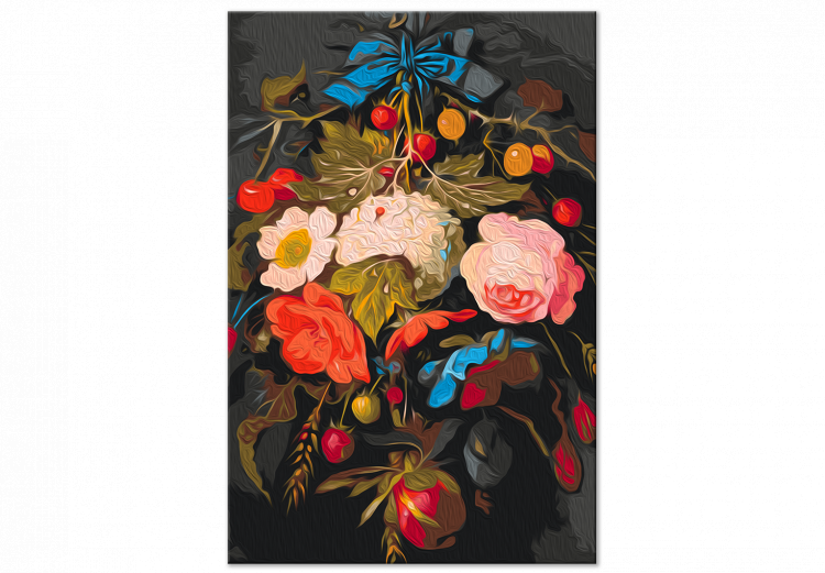 Wandbild zum Malen nach Zahlen Summer Bouquet - Colorful Flowers with Fruit on a Dark Background 147339 additionalImage 3