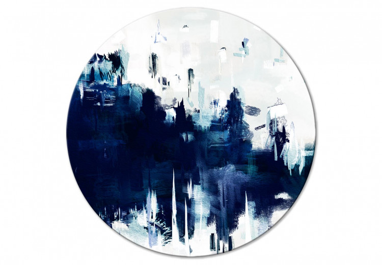 Round Canvas Well-Worn Trails - Abstraction With Deep Blue Streaks 148739