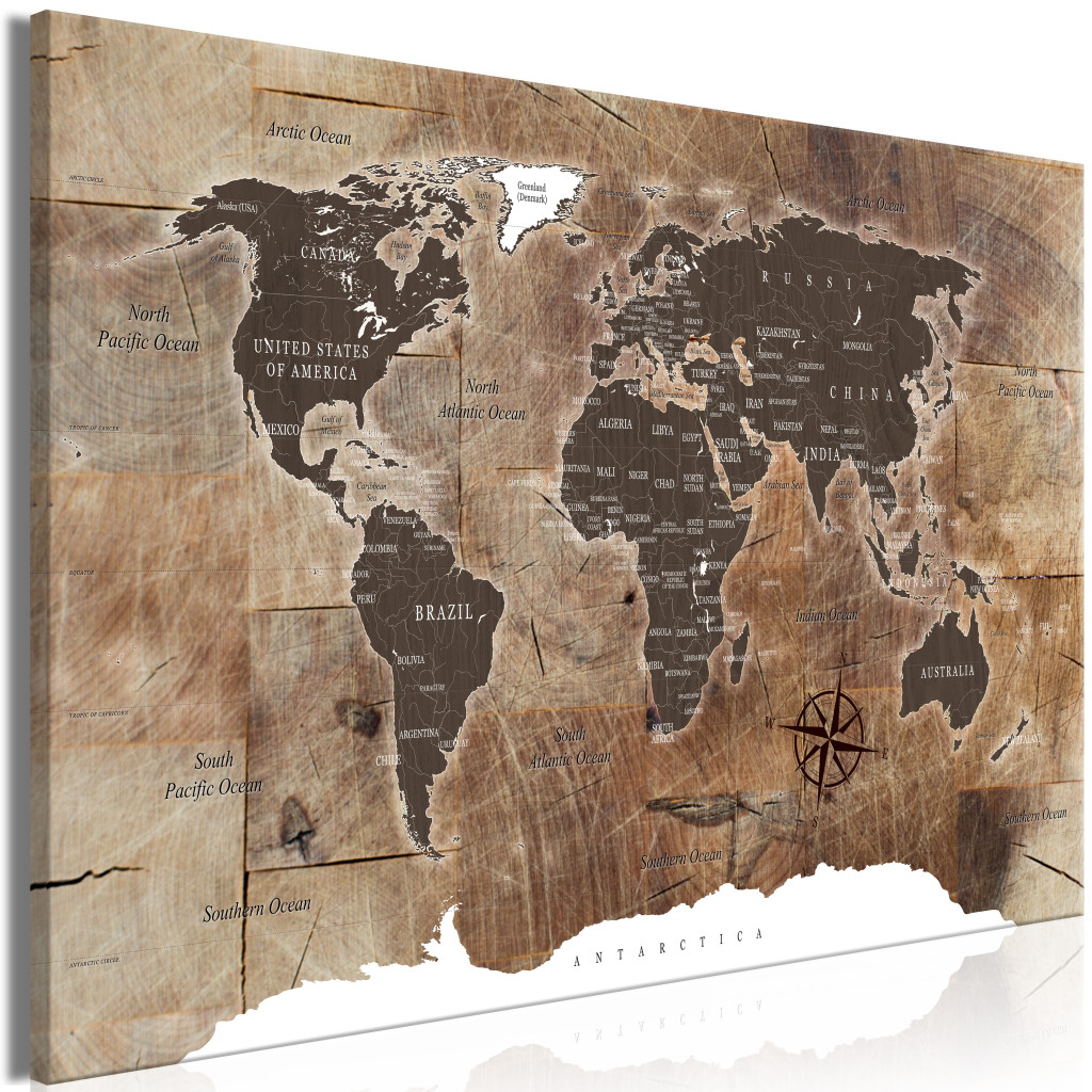 Schilderij World Map: Wooden Mosaic [Large Format]