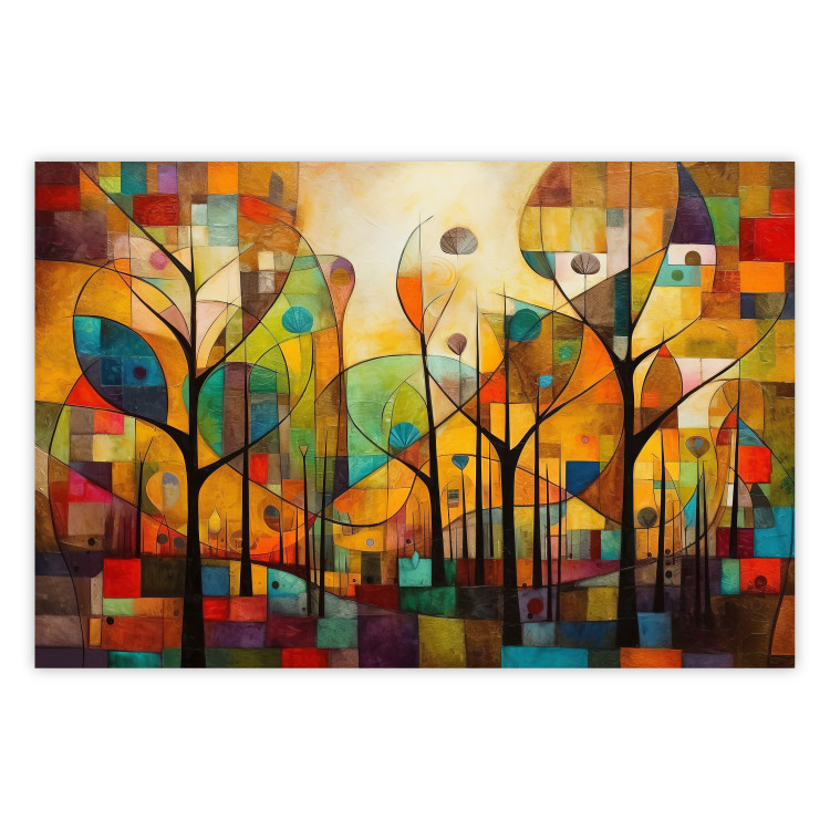 Póster Colored Forest - A Geometric Composition Inspired by Klimt’s Style 151139