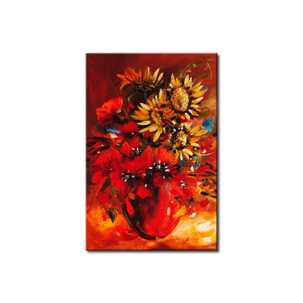 Obraz Bukiet Polnych Kwiatów - Roślinny Motyw Pełen Słoneczników I Maków