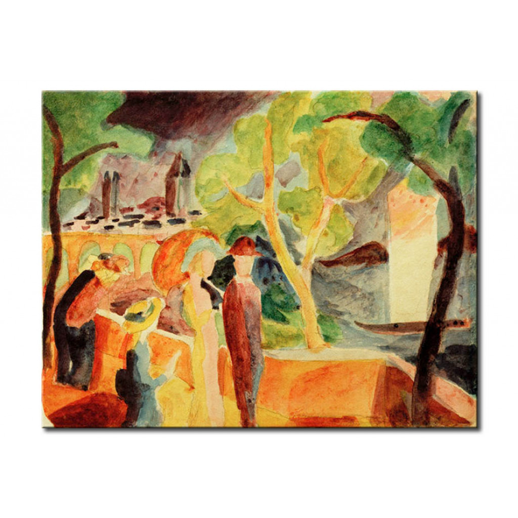 Schilderij  August Macke: Spaziergänger Am See