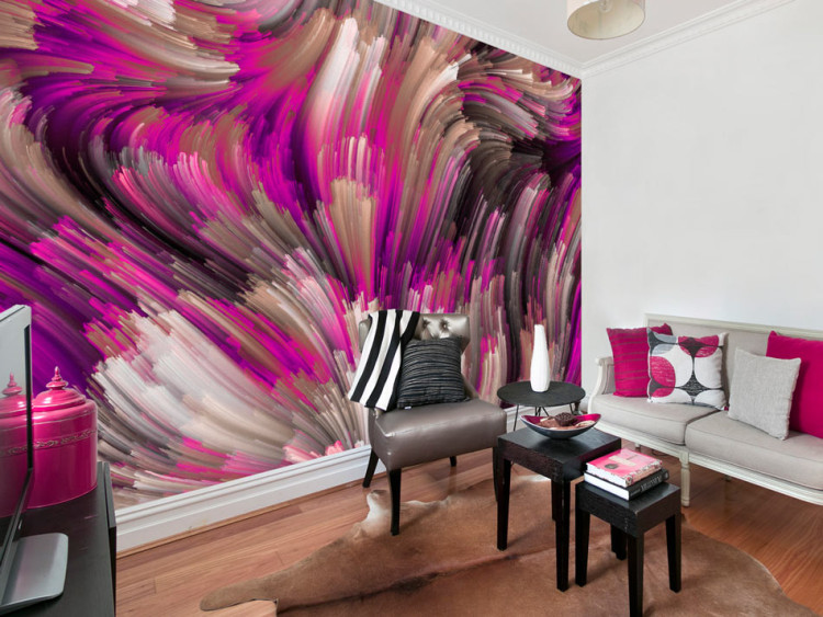 Wall Mural Purple abstraction - coloured irregular stripes creating a wave effect