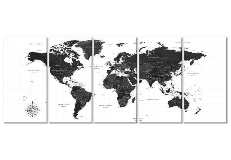 Quadro moderno Black and White Map (5 Parts) Narrow 108449