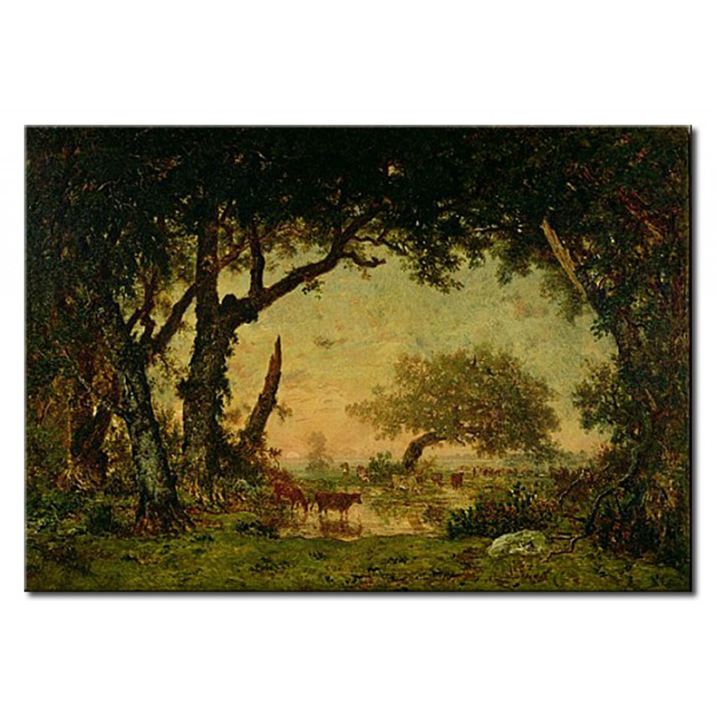 Schilderij  Théodore Rousseau: The Edge Of The Forest At Fontainebleau, Setting Sun