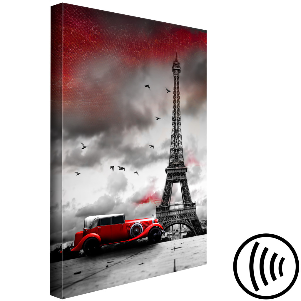 Schilderij  Parijs: Red Car In Paris (1 Part) Vertical