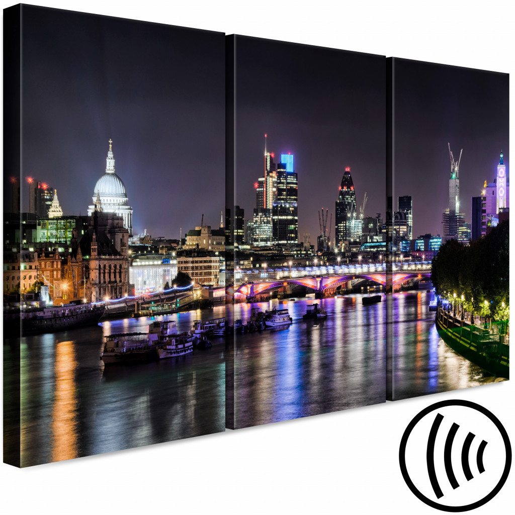 Konst London By The River Triptych - Bild Av En Nattlig Stad Med En Bro
