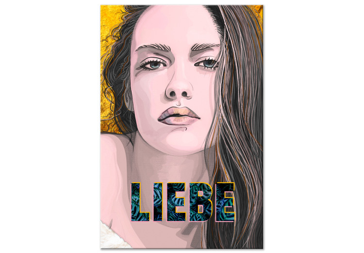 Obraz na płótnie Kocham - portret kobiety w stylu Street Art z napisem w języku niemieckim, idealny do pokoju nastolatka