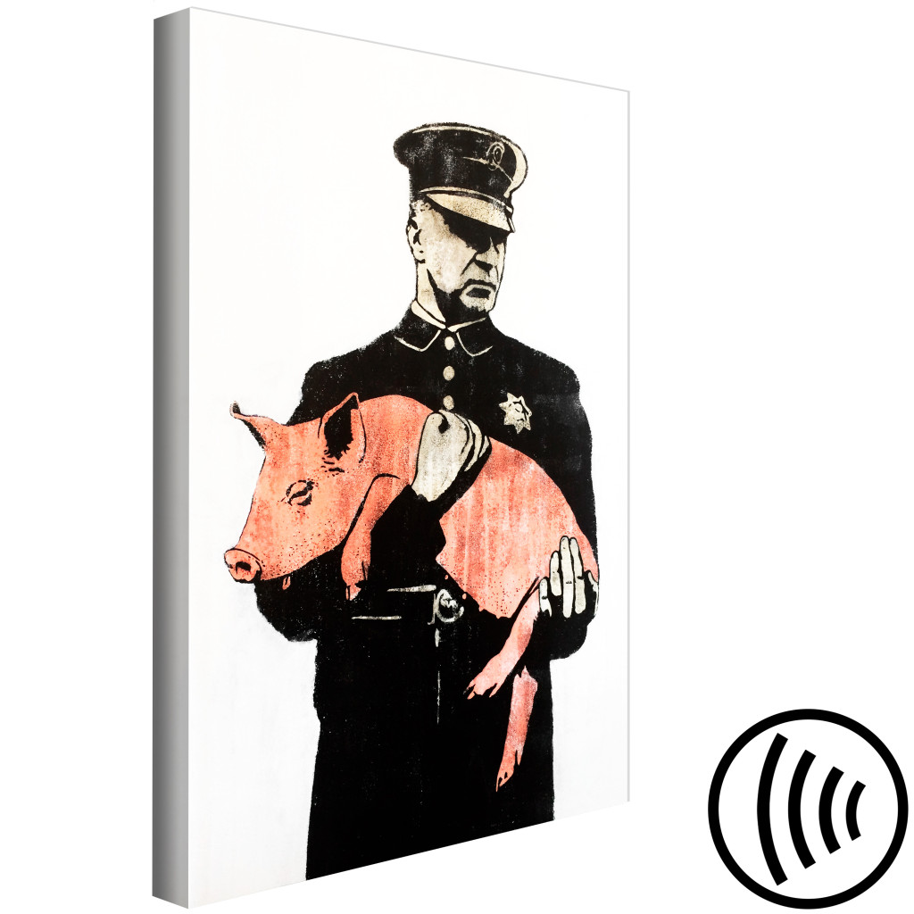 Obraz Policjant Ze świnką - Grafika Inspirowana Sztuką Uliczną Banksy'ego