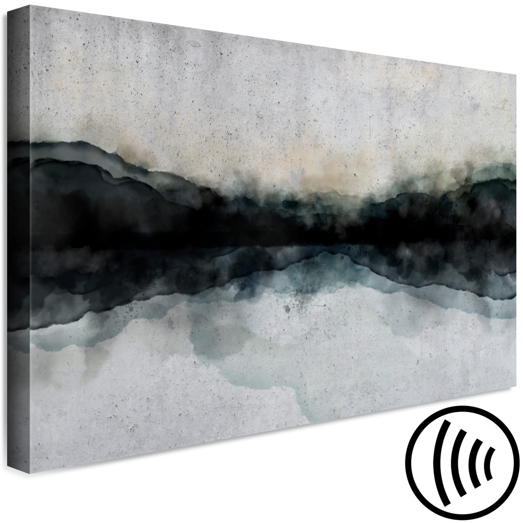 Schilderij  Abstract: Wazig Meer - Een Wazig Wateroppervlak Met Een Berglandschap