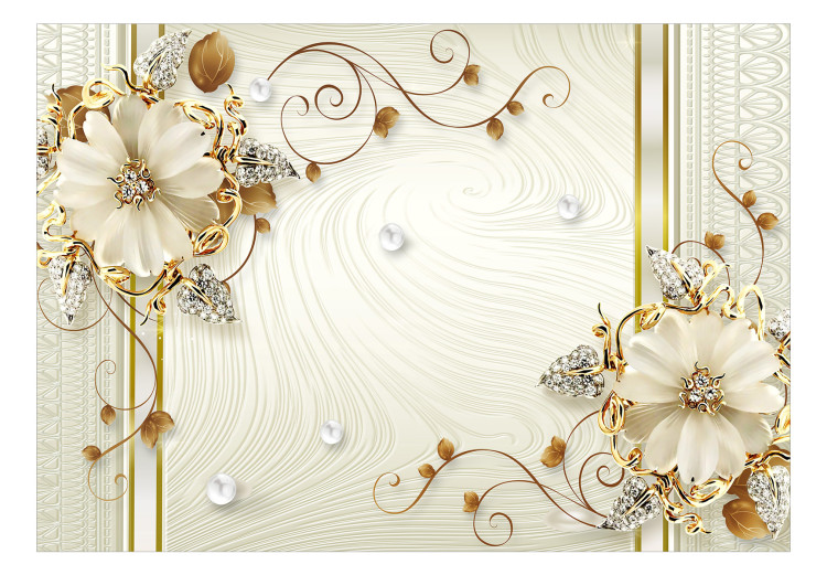 Fototapeta Kwiaty ozdobione perłami - abstrakcyjny kolaż z kryształami i złotem 138049 additionalImage 1